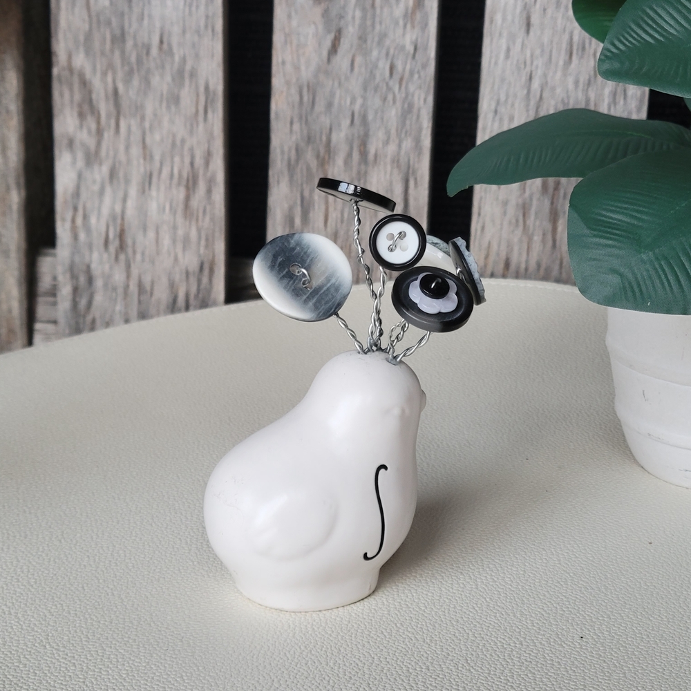 White Ceramic Rae Dunn Bird with Button Flower Accents - Picture 5 of 11